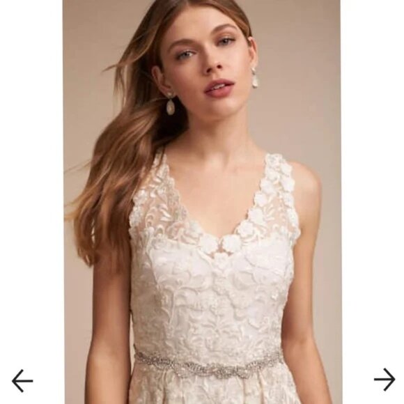 BHLDN Collins Mini Wedding Dress Floral Embroidered Silk A-Line Ivory White 16 - Picture 3 of 16